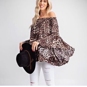Drama Bells Off Shoulder Leopard Print Tunic/ Blouse
